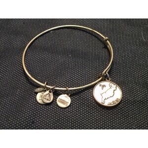 Alex and Ani Aries Zodiac Charm Expandable Wire Bangle Bracelet Gold Tone